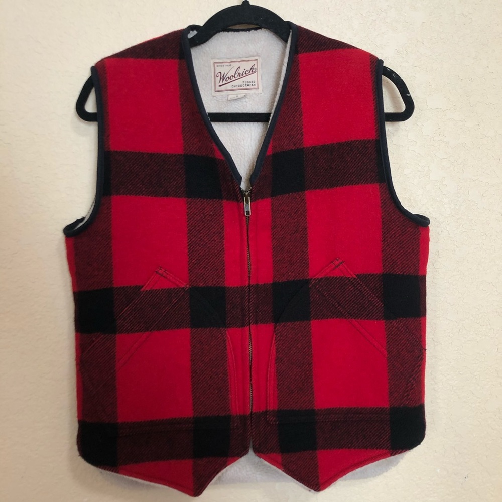 Woolrich Small Red & Black Buffalo Plaid Wool Vest